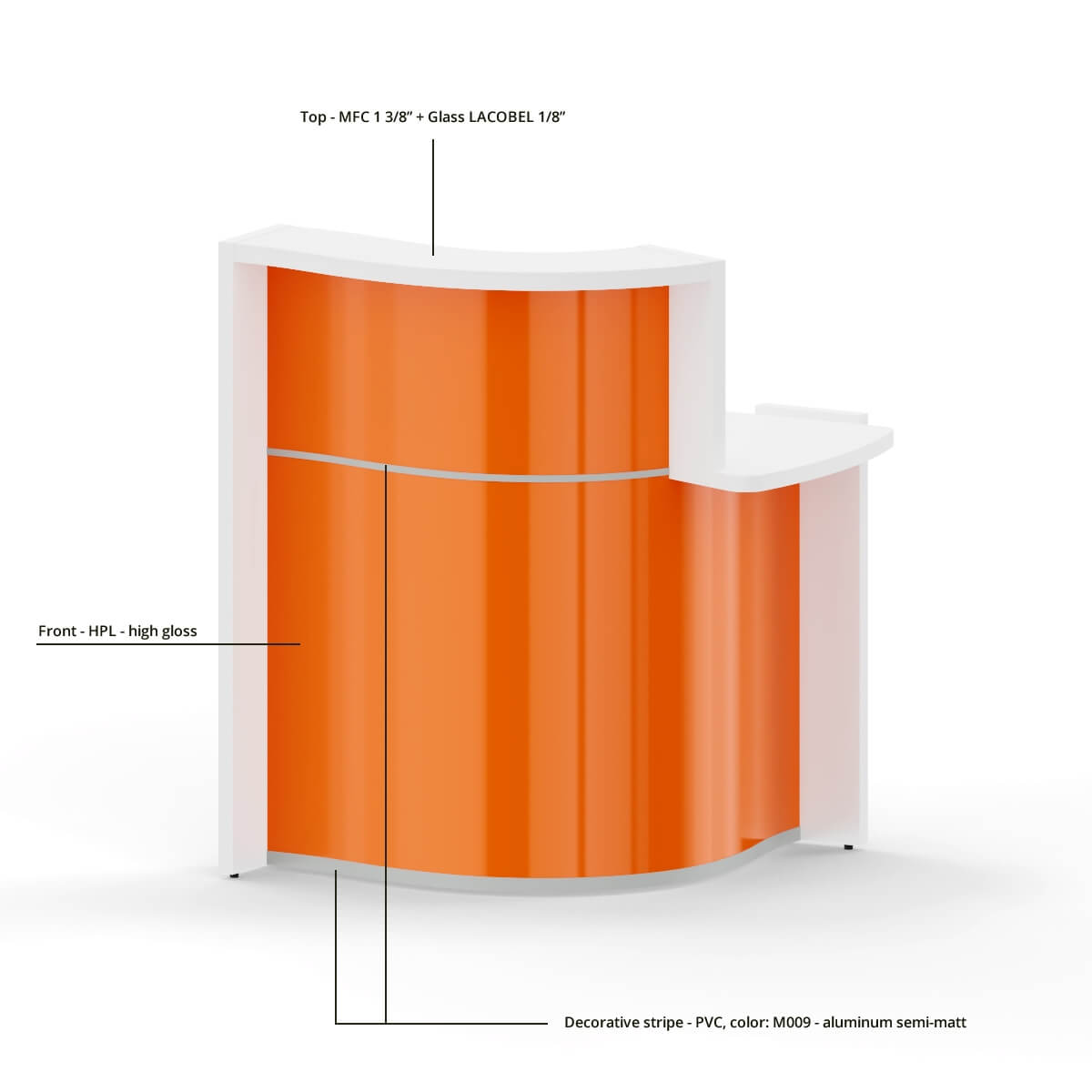 Wave 34-inch Reception Desk Size Information