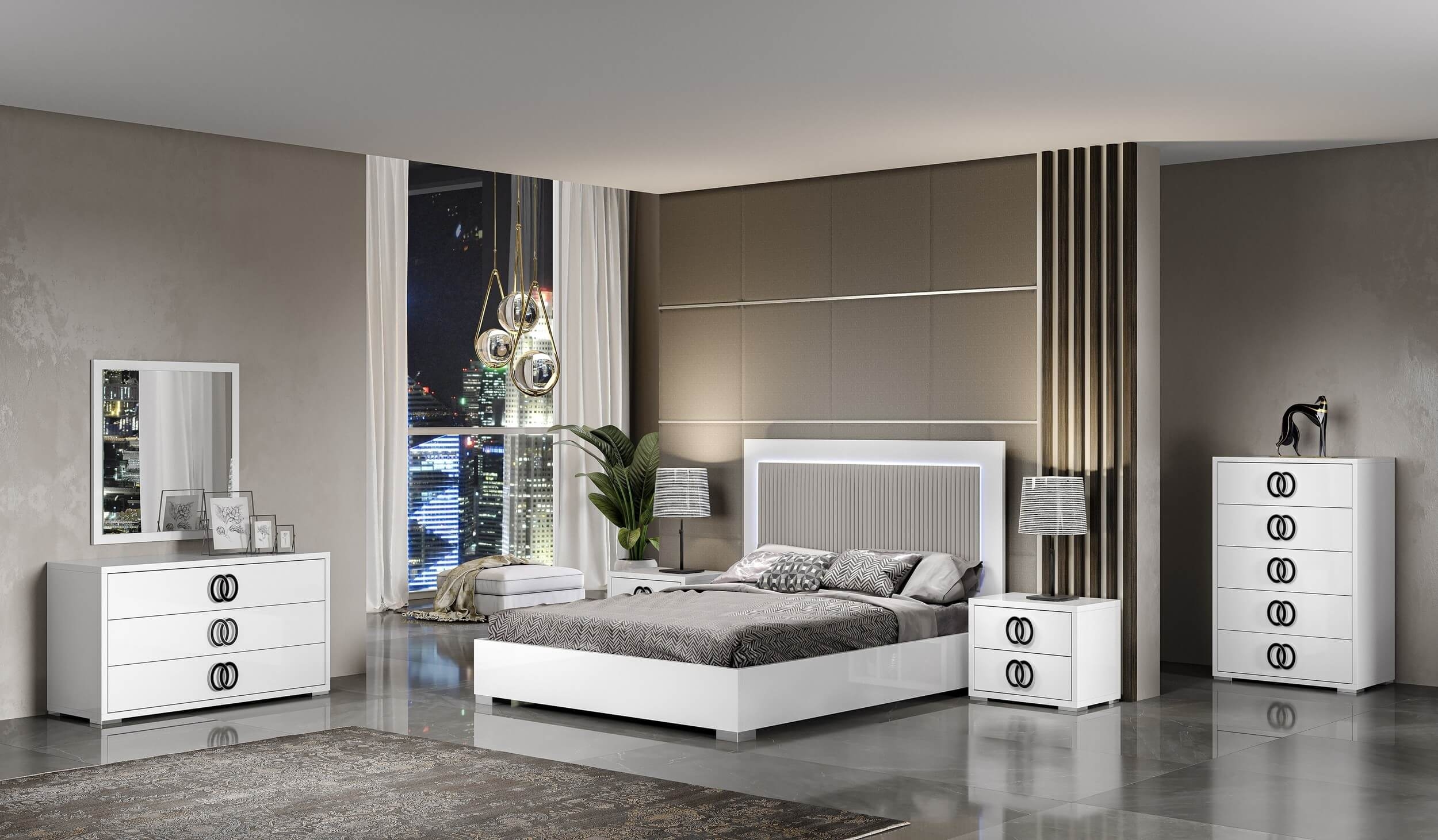 Luxuria Wood Veneer King Size Bed with LED Light