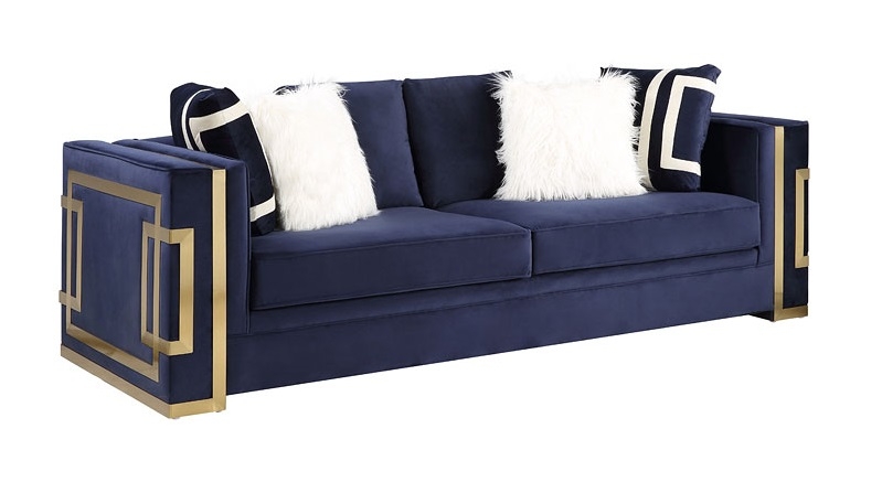 Acme Furniture Virrux Loveseat in Blue Velvet 4 Pillows