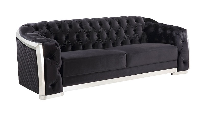Pyroden Velvet/Chrome Tufted Living Room Set