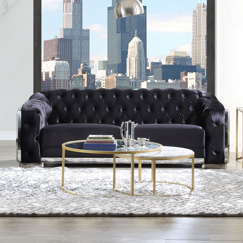 Pyroden Velvet/Chrome Tufted Sofa