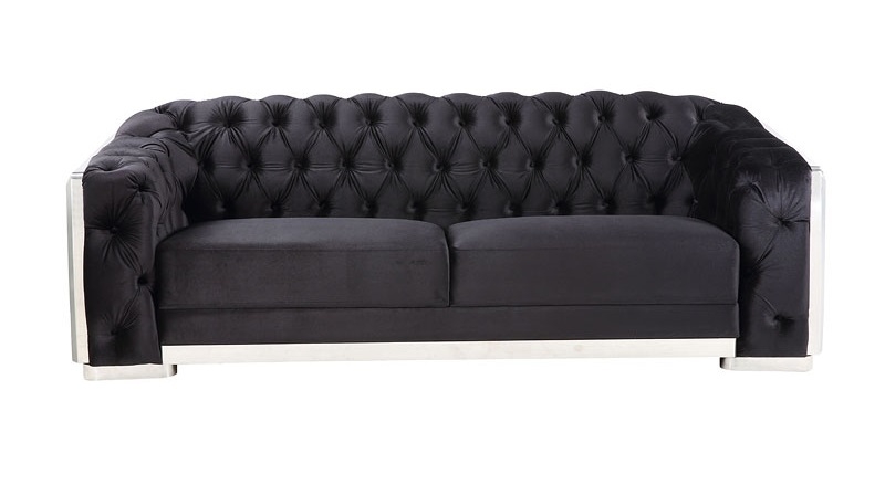 Pyroden Velvet/Chrome Tufted Living Room Set