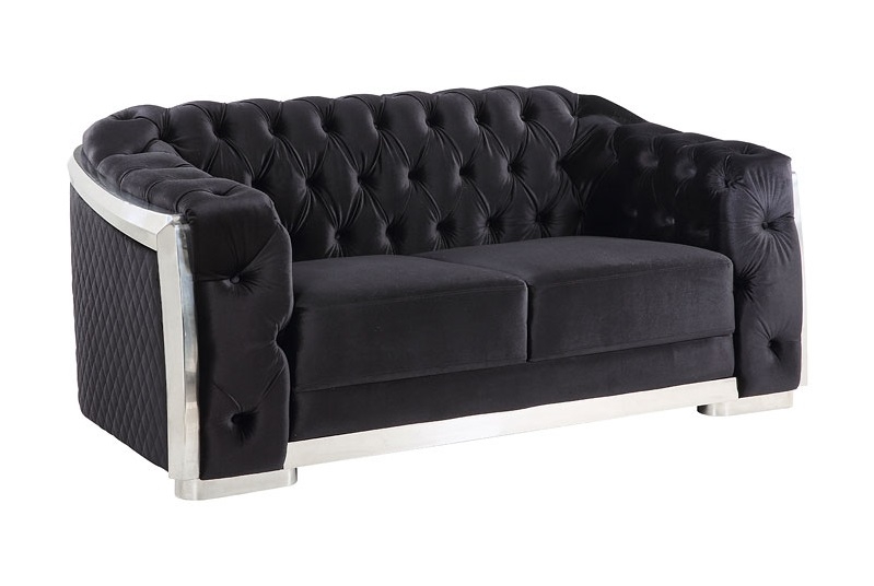 Pyroden Velvet/Chrome Tufted Living Room Set