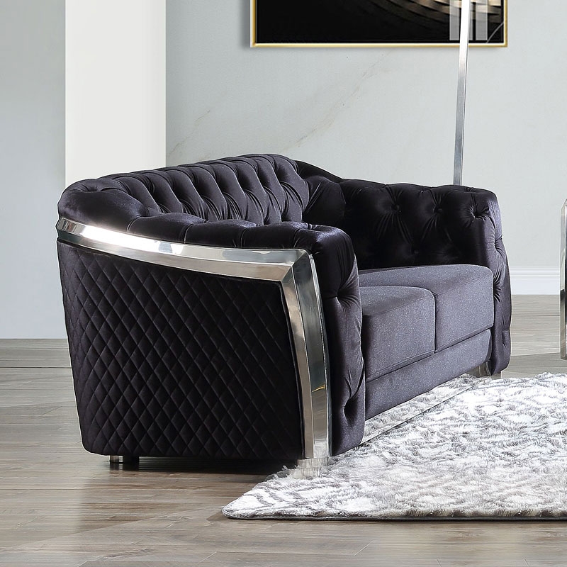 Pyroden Velvet/Chrome Tufted Loveseat