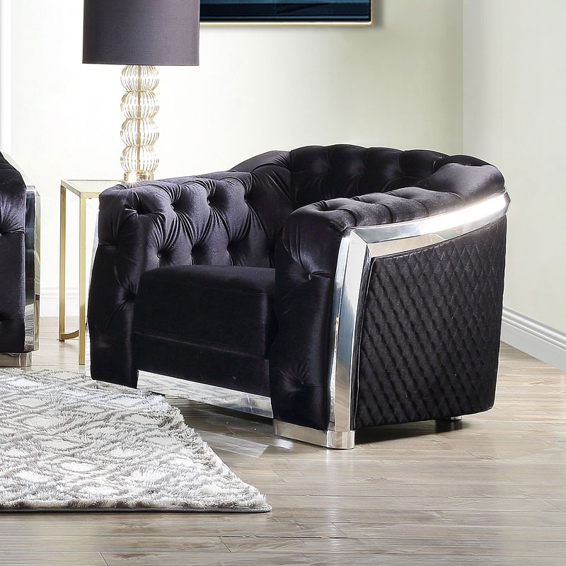 Pyroden Velvet/Chrome Tufted Living Room Set