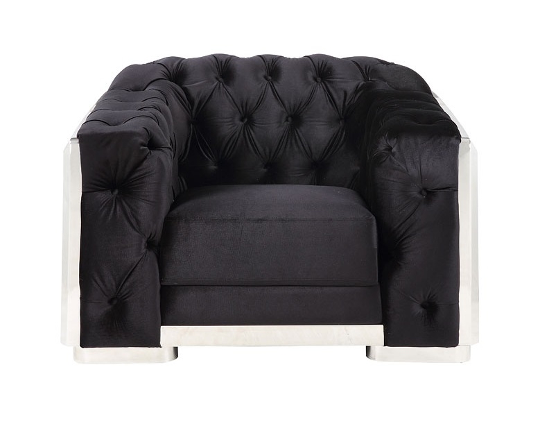 Pyroden Velvet/Chrome Tufted Living Room Set