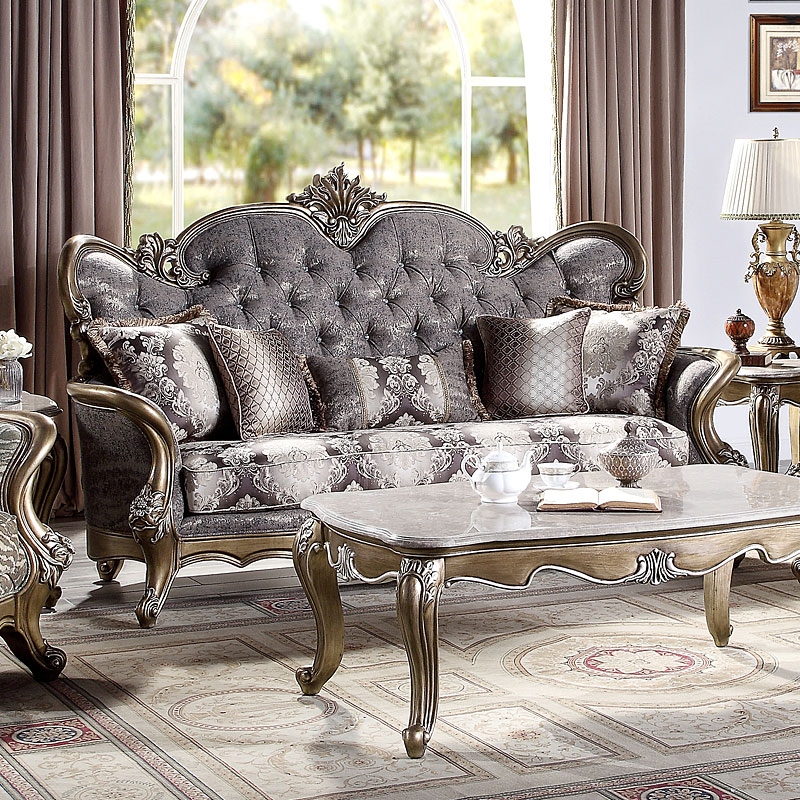 Elozzol Fabric/Wood Tufted Sofa w/Pillows