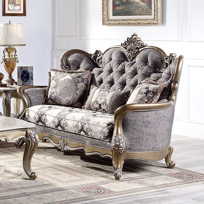 Elozzol Fabric/Wood Tufted Loveseat w/Pillows