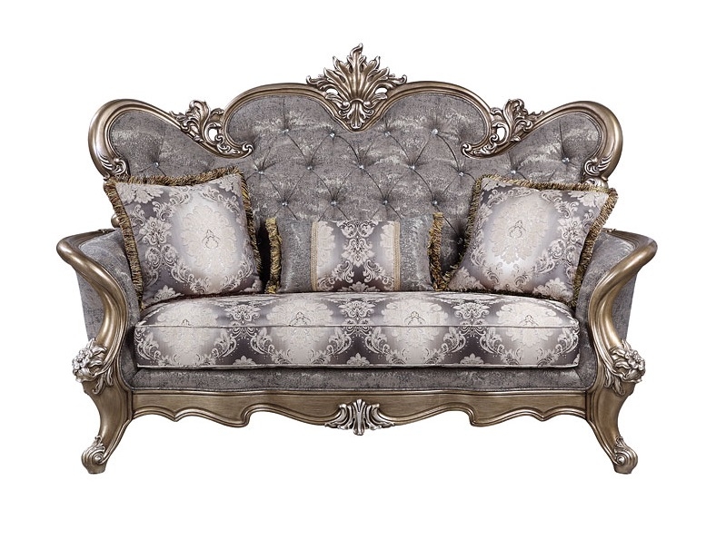 Elozzol Fabric/Wood Tufted Loveseat w/Pillows