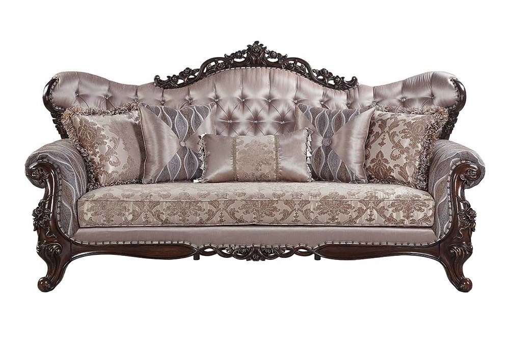 Benbek Fabric/Wood Tufted Sofa w/Pillows