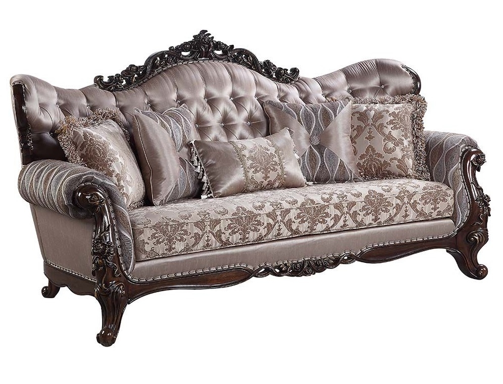 Benbek Fabric/Wood Tufted Living Room Set