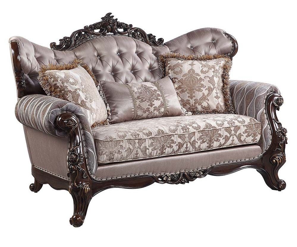 Benbek Fabric/Wood Tufted Living Room Set