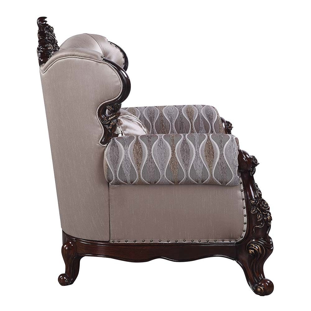 Benbek Fabric/Wood Tufted Chair w/Pillow