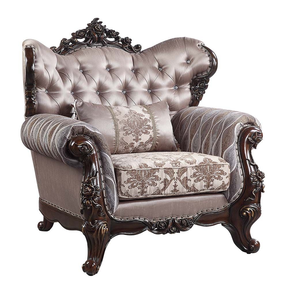 Benbek Fabric/Wood Tufted Living Room Set