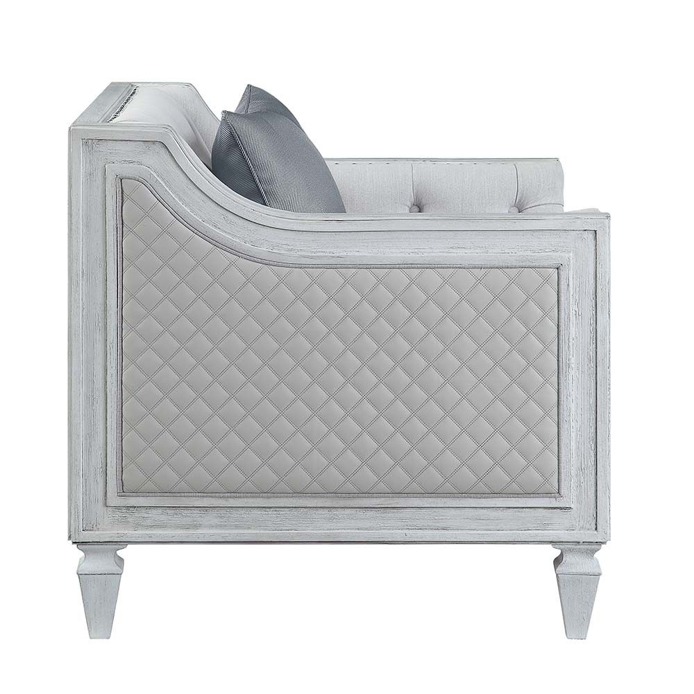 Katia Linen Fabric/Wood Tufted Chair w/Pillows