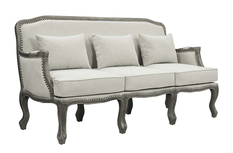 FRENCH INSPIRED STYLE CREAM LINEN BROWN FINISH SOFA SILLON