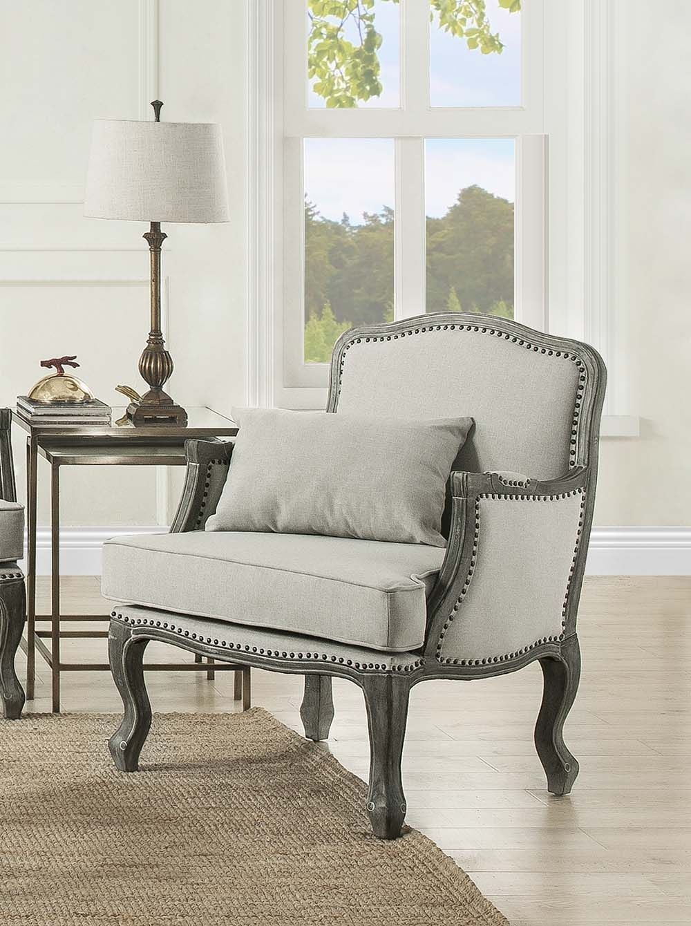 Tania Linen Fabric/Wood Chair w/Pillow