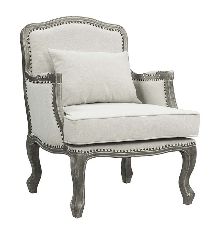 HomeRoots 29" Cream And Brown Linen Arm Chair