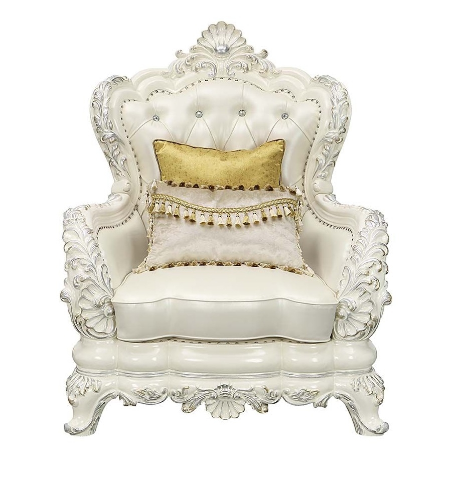 Adara PU/Wood Tufted Chair w/Pillows