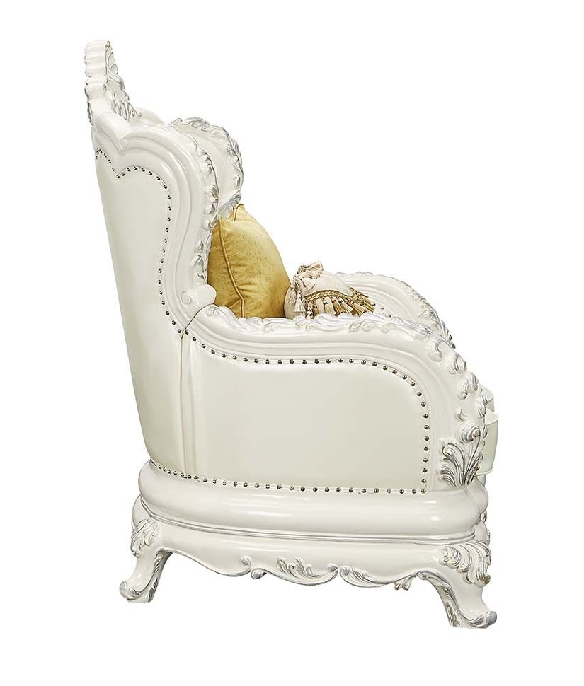 Adara PU/Wood Tufted Chair w/Pillows