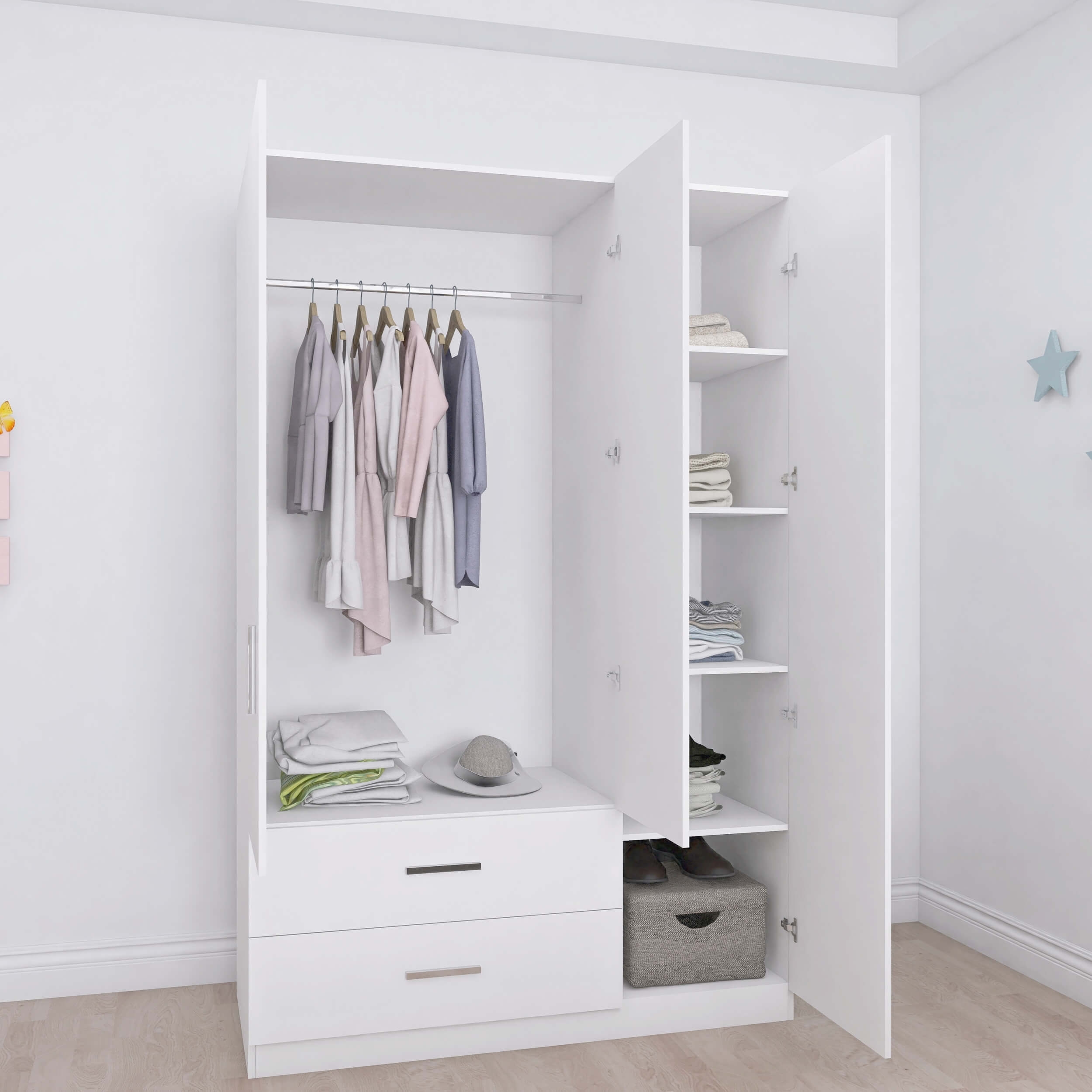 Lyon Matte 3-Door Wardrobe w/2-Drawer Storage