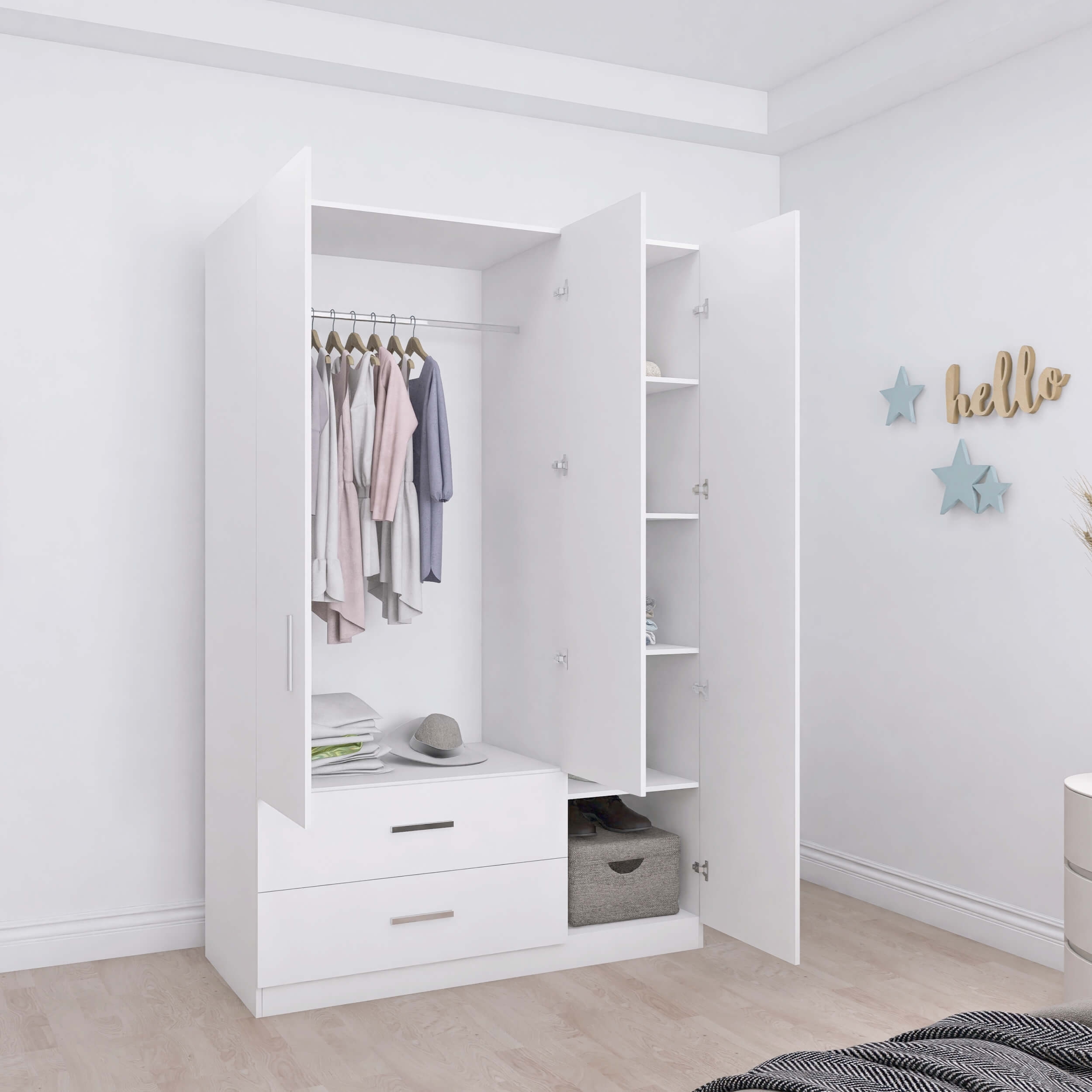Lyon Matte 3-Door Wardrobe w/2-Drawer Storage
