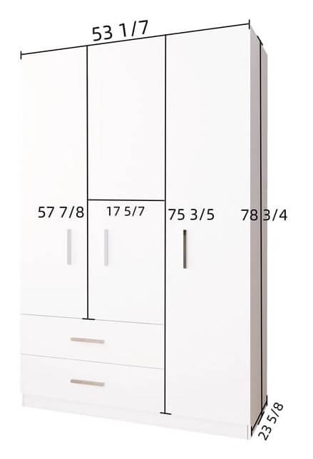 Lyon Matte 3-Door Wardrobe w/2-Drawer Storage
