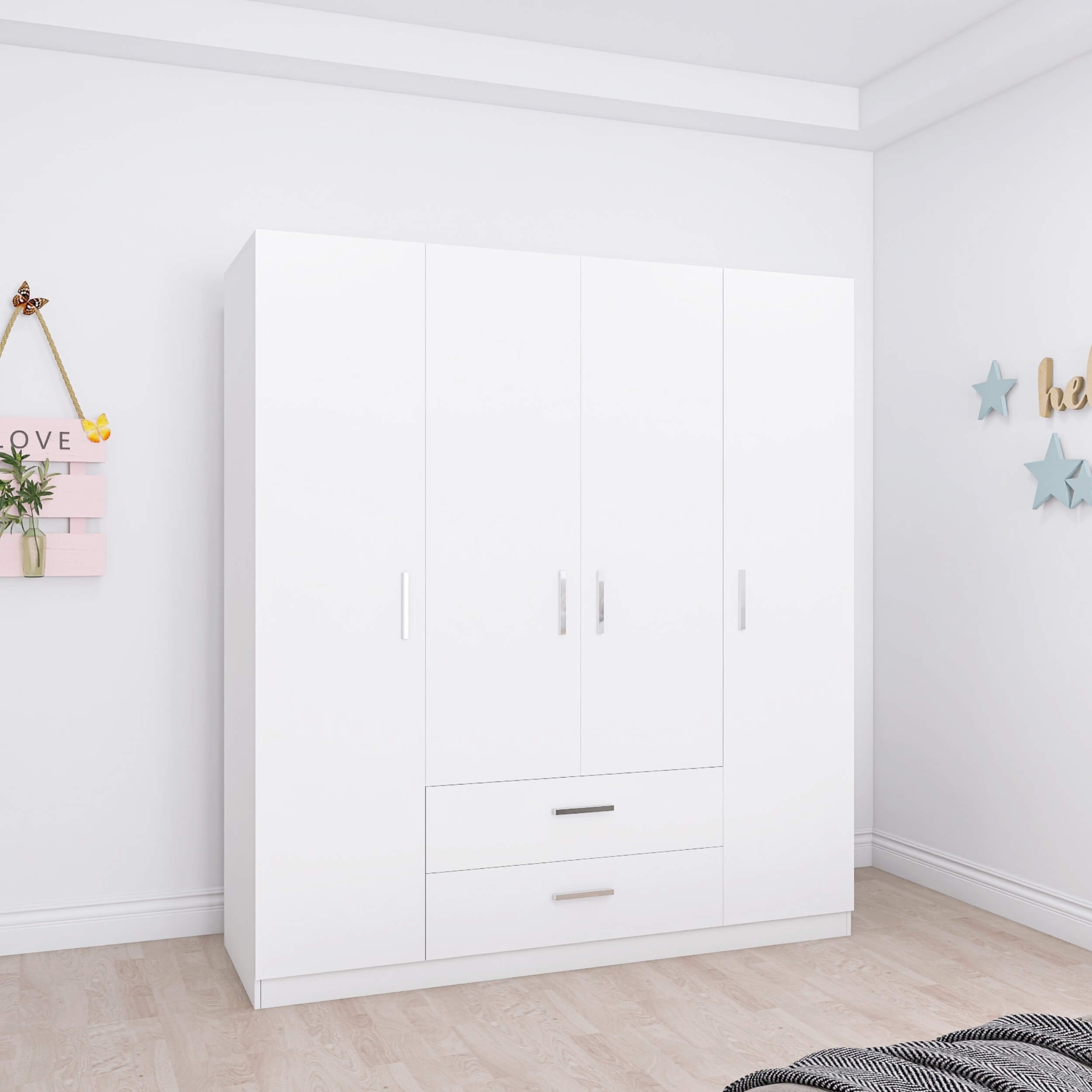 Lyon Matte 4-Door Wardrobe w/2-Drawer Storage
