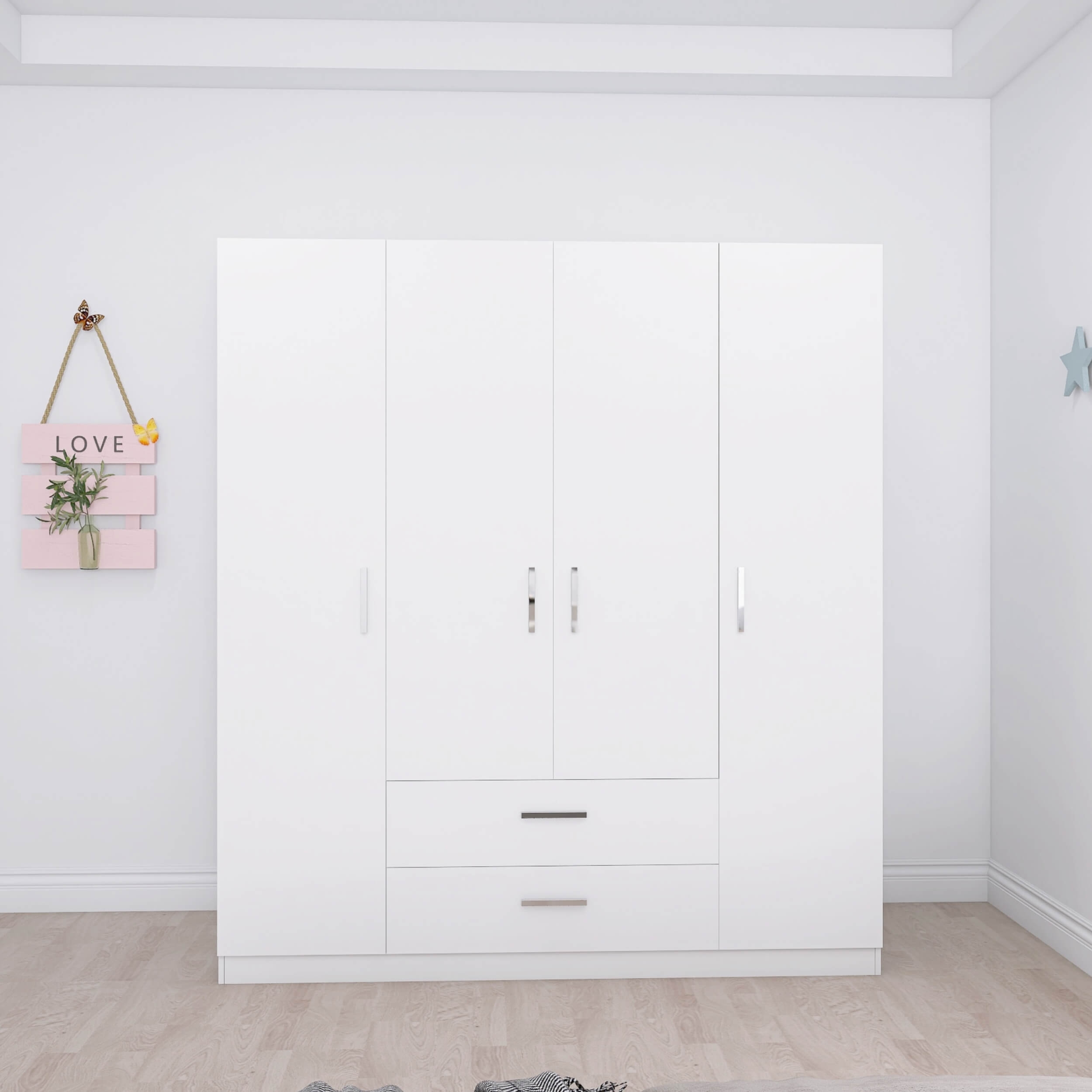 Lyon Matte 4-Door Wardrobe w/2-Drawer Storage