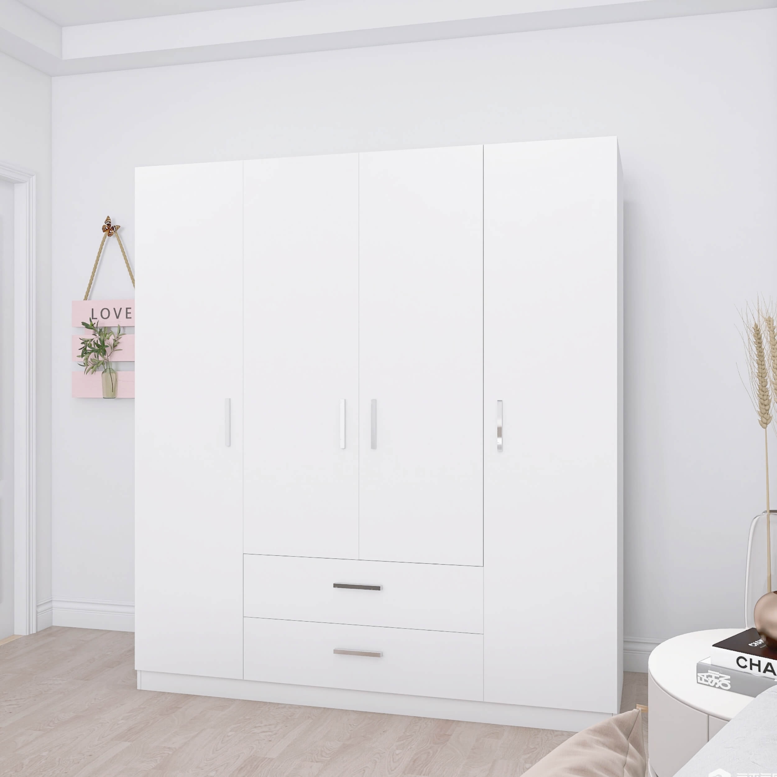 Lyon Matte 4-Door Wardrobe w/2-Drawer Storage