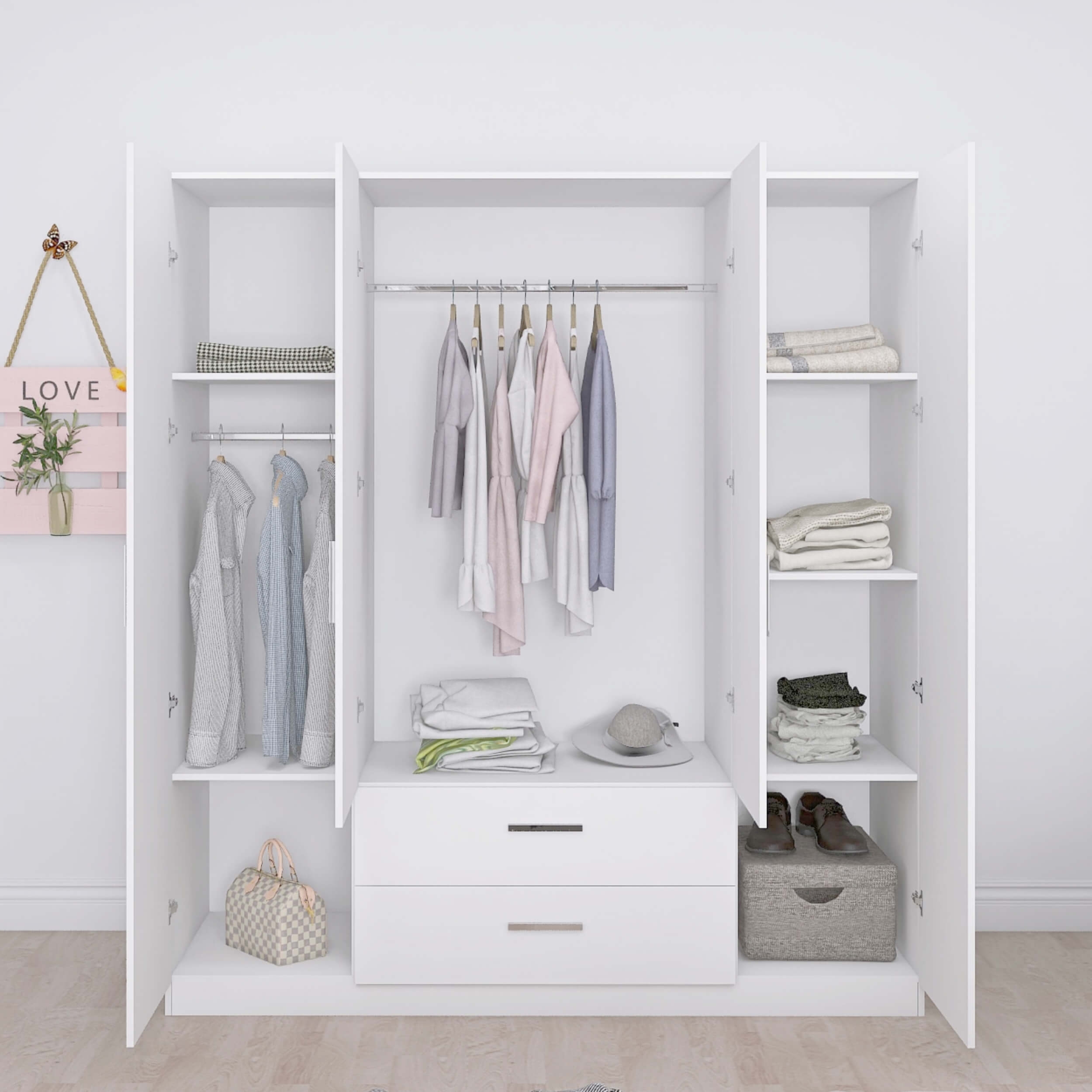 Lyon Matte 4-Door Wardrobe w/2-Drawer Storage