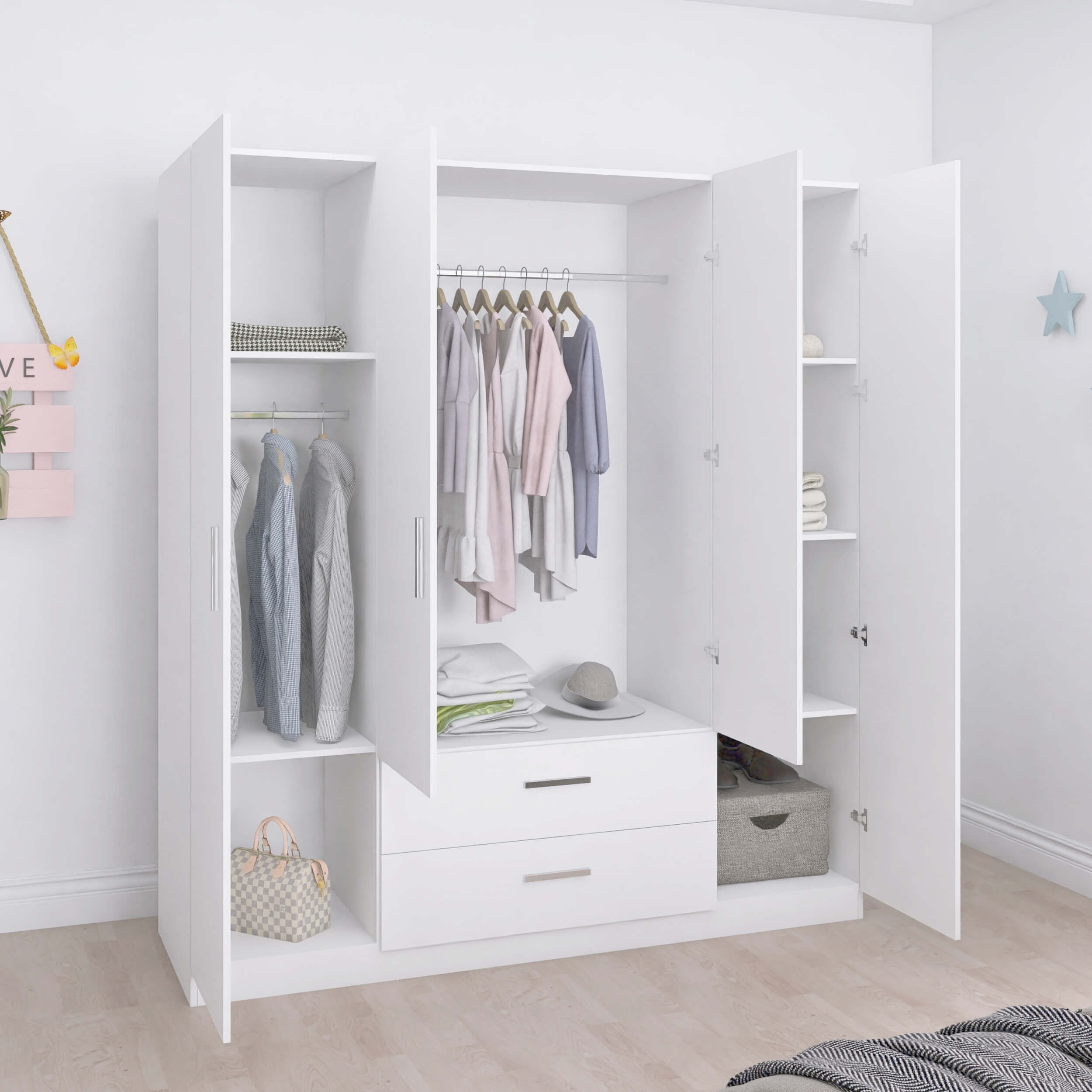 Lyon Matte 4-Door Wardrobe w/2-Drawer Storage