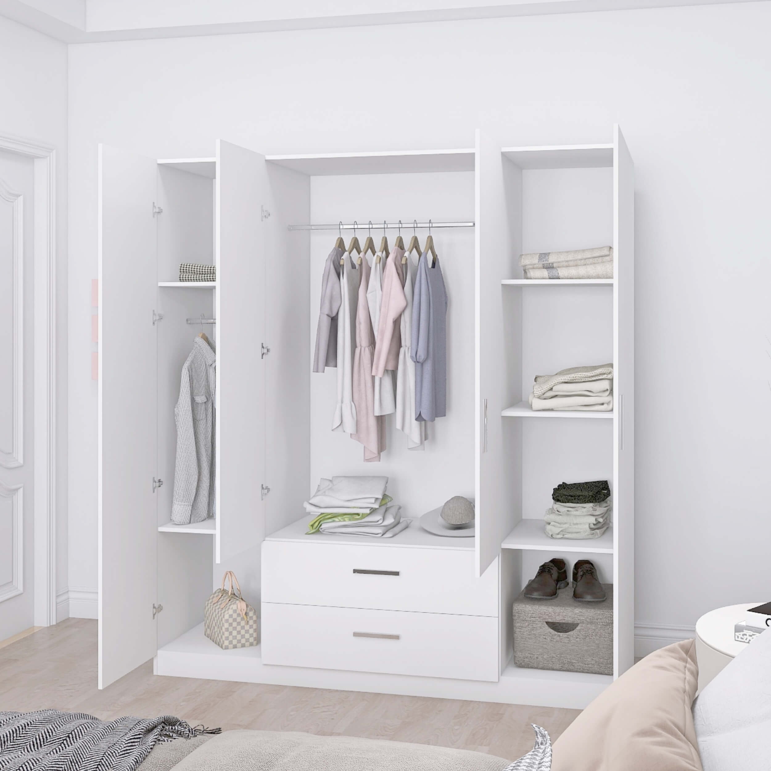 Lyon Matte 4-Door Wardrobe w/2-Drawer Storage