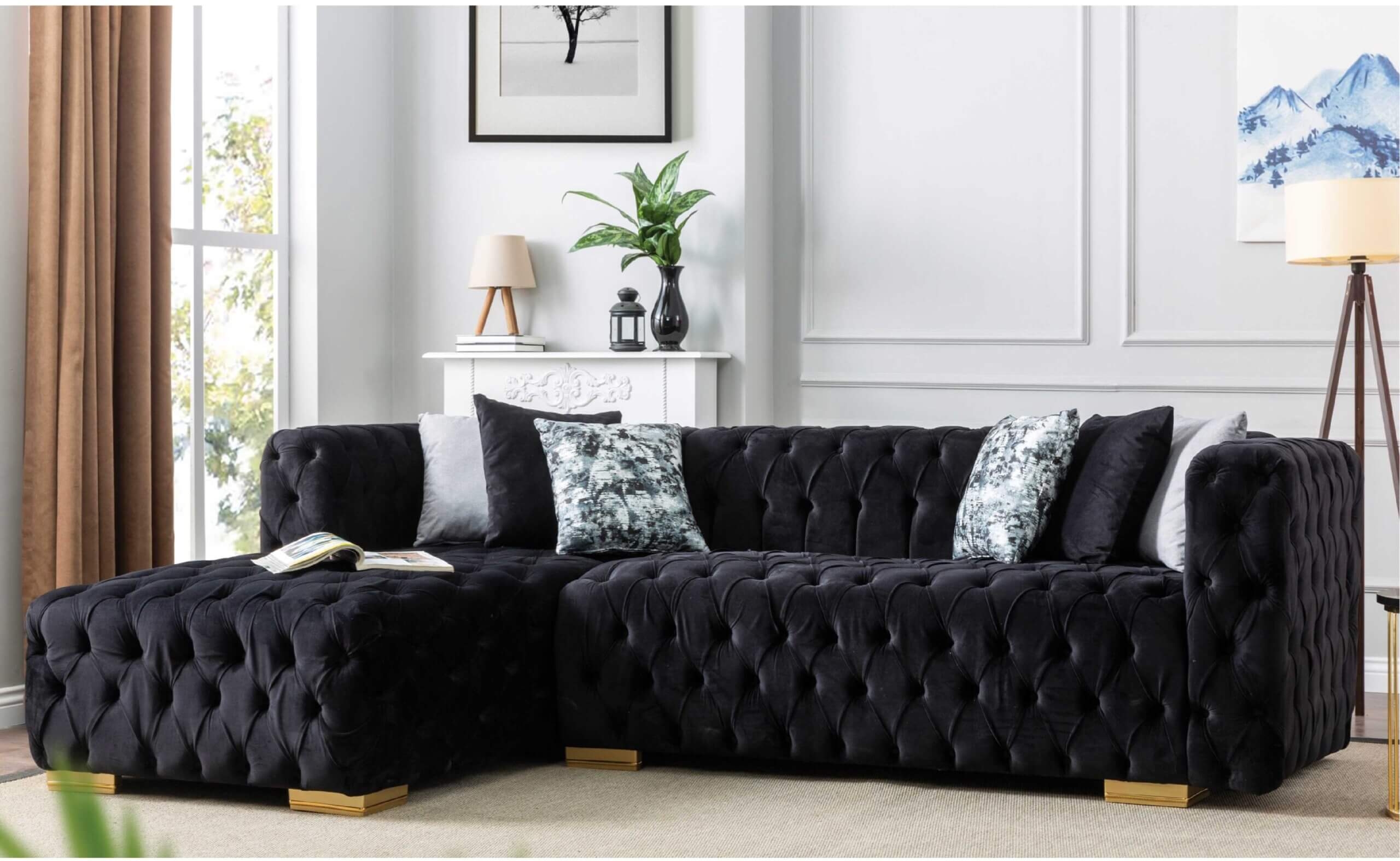 Lyon Tufted Velvet Sectional Sofa w/Left Facing Chaise