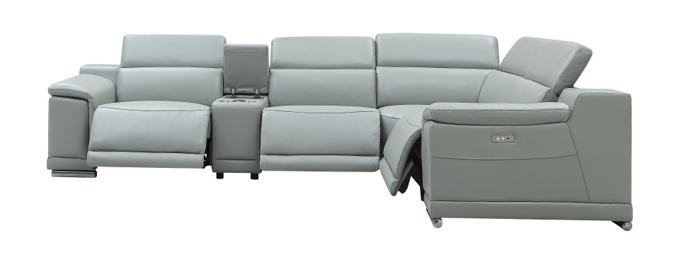 Hartley Full Leather L-Shape 6-Piece Sectional Sofa with 3 Power Recliners