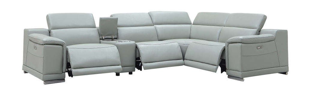 Hartley Full Leather L-Shape 6-Piece Sectional Sofa with 3 Power Recliners