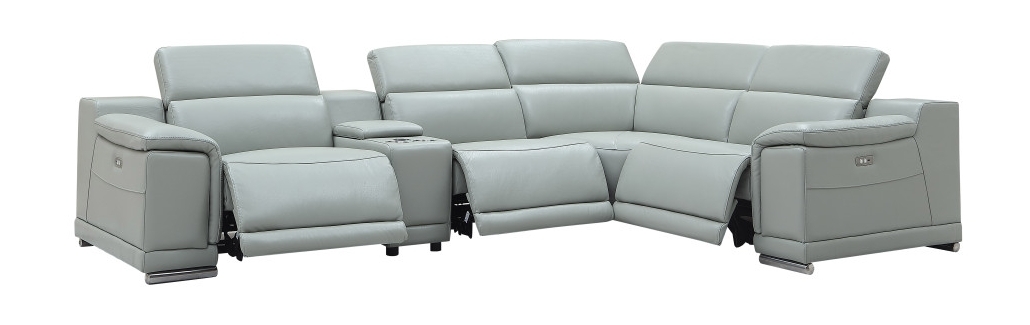 Hartley Full Leather L-Shape 6-Piece Sectional Sofa with 3 Power Recliners