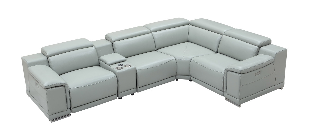 Hartley Full Leather L-Shape 6-Piece Sectional Sofa with 3 Power Recliners