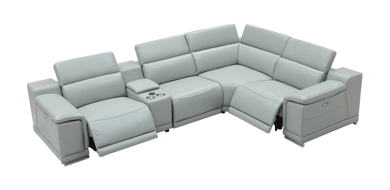 Hartley Full Leather L-Shape 6-Piece Sectional Sofa with 3 Power Recliners