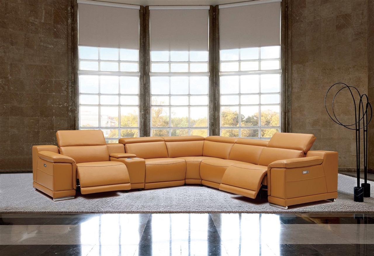 Hartley Full Leather L-Shape 6-Piece Sectional Sofa with 3 Power Recliners