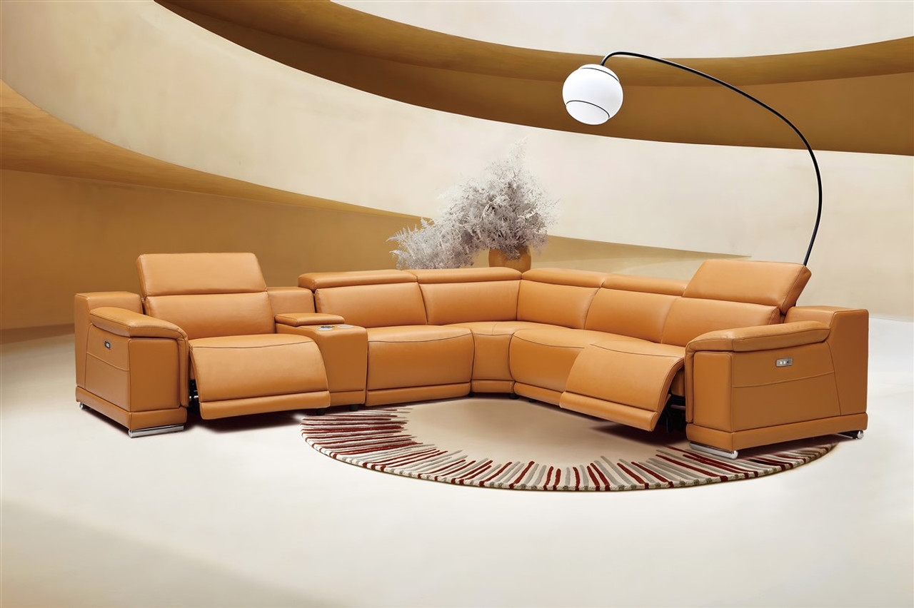 Hartley Full Leather L-Shape 6-Piece Sectional Sofa with 3 Power Recliners