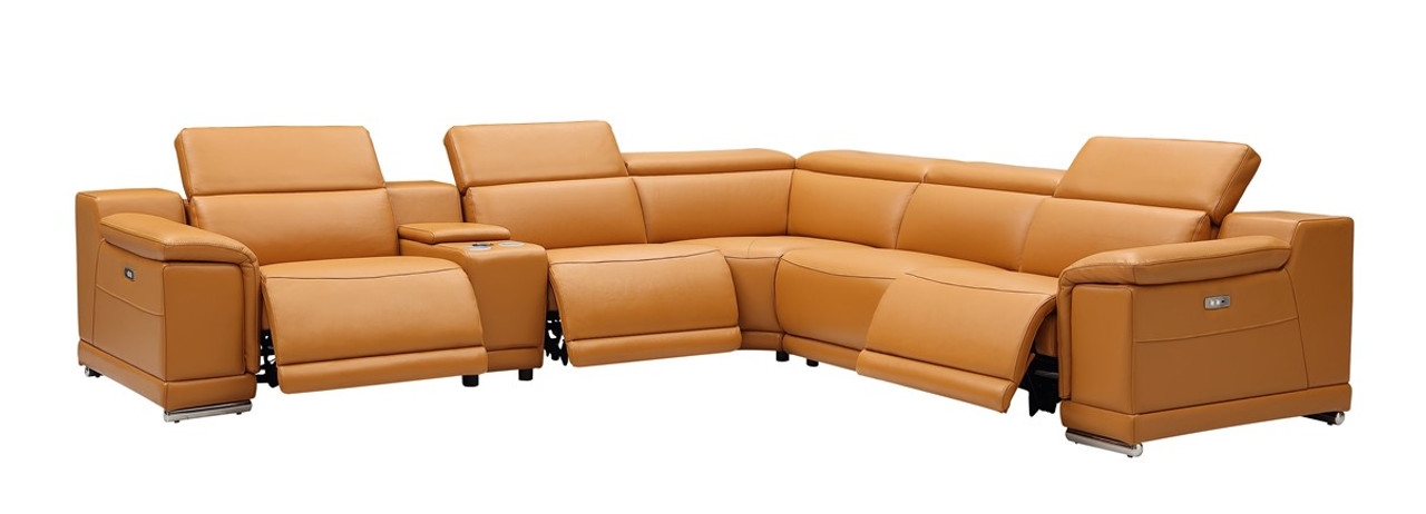 Hartley Full Leather L-Shape Sectional Sofa with 3 Power Recliners
