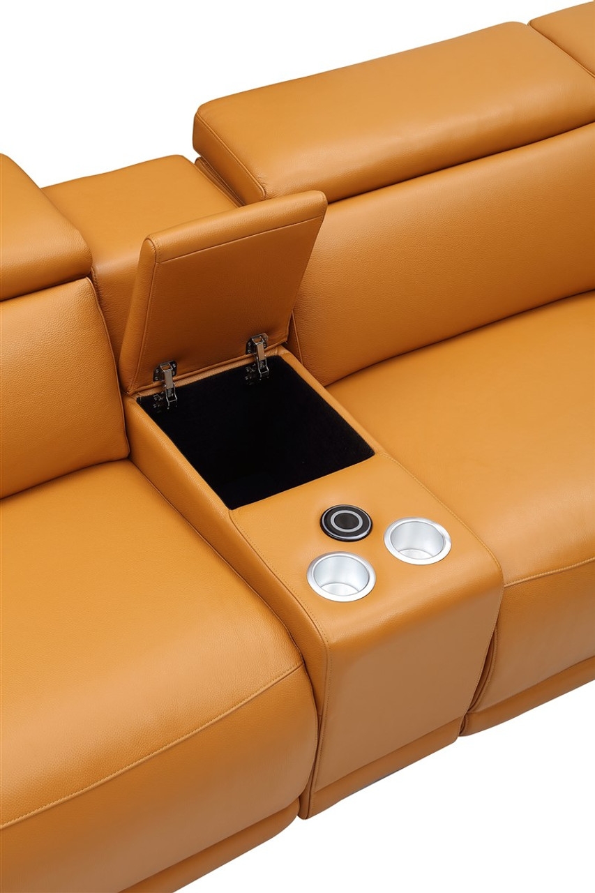 Hartley Full Leather L-Shape 6-Piece Sectional Sofa with 3 Power Recliners