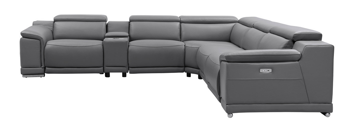 Hartley Full Leather L-Shape 6-Piece Sectional Sofa with 3 Power Recliners