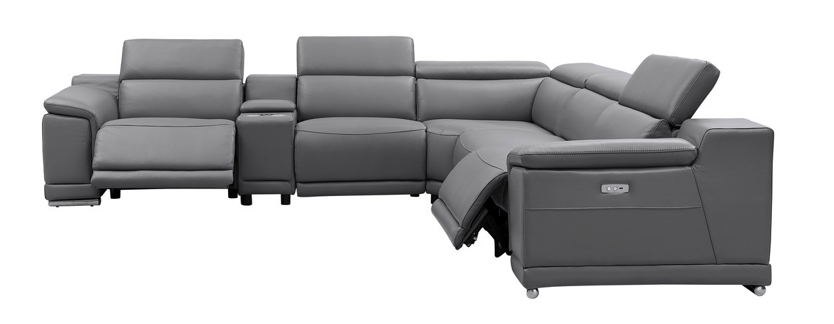 Hartley Full Leather L-Shape 6-Piece Sectional Sofa with 3 Power Recliners