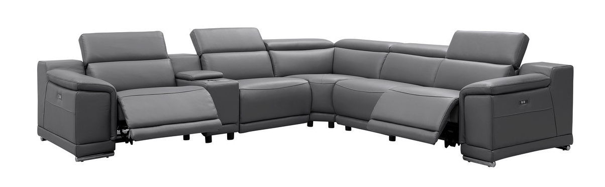 Hartley Full Leather L-Shape 6-Piece Sectional Sofa with 3 Power Recliners