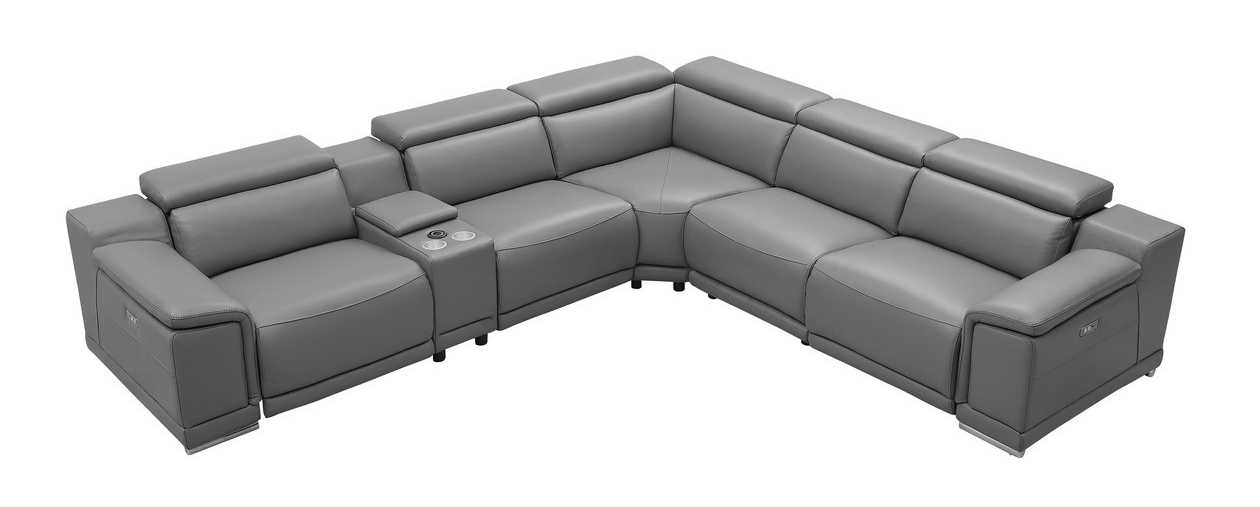Hartley Full Leather L-Shape 6-Piece Sectional Sofa with 3 Power Recliners