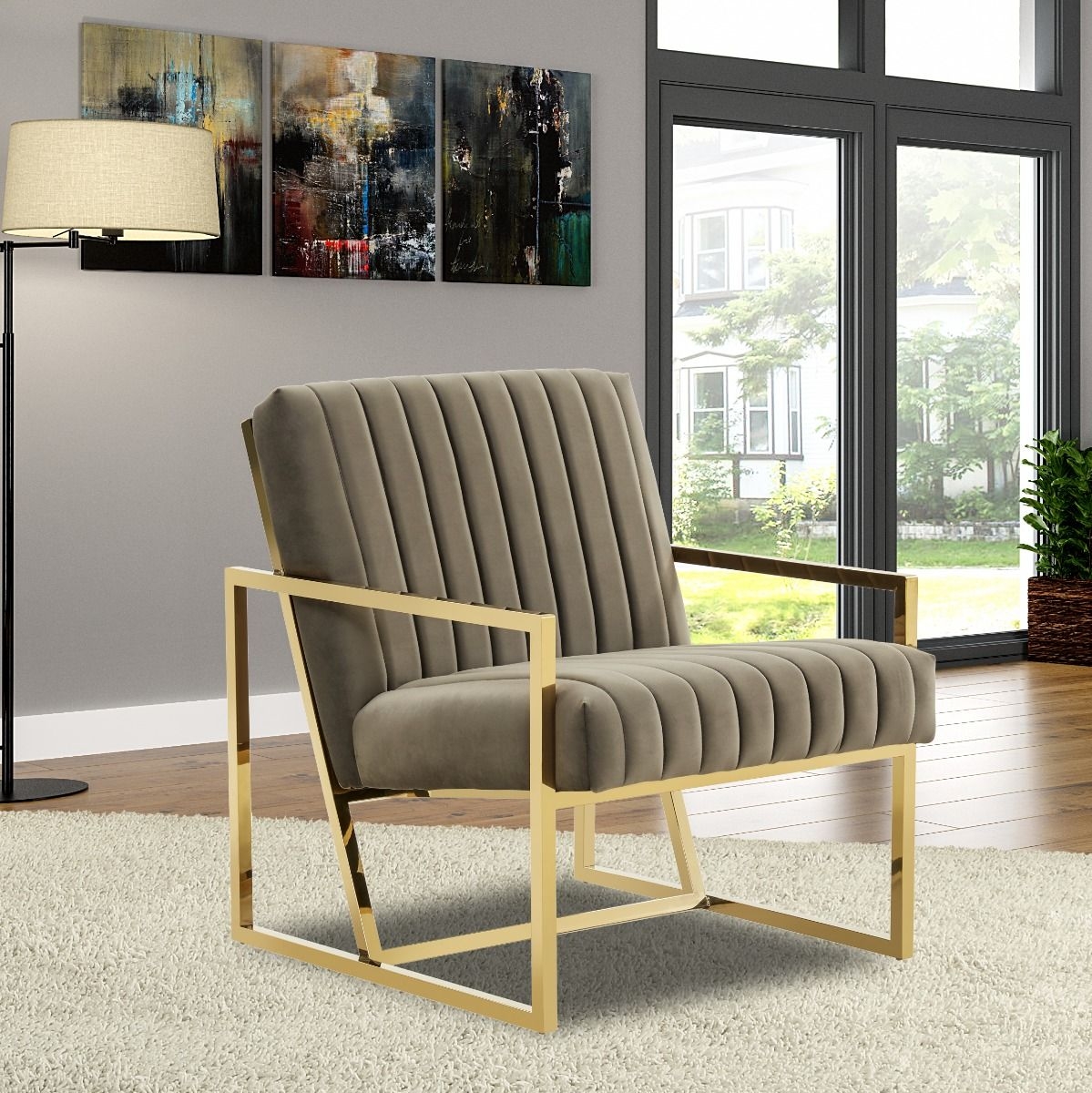 Montgomery Velvet Pinstripe Design Accent Armchair