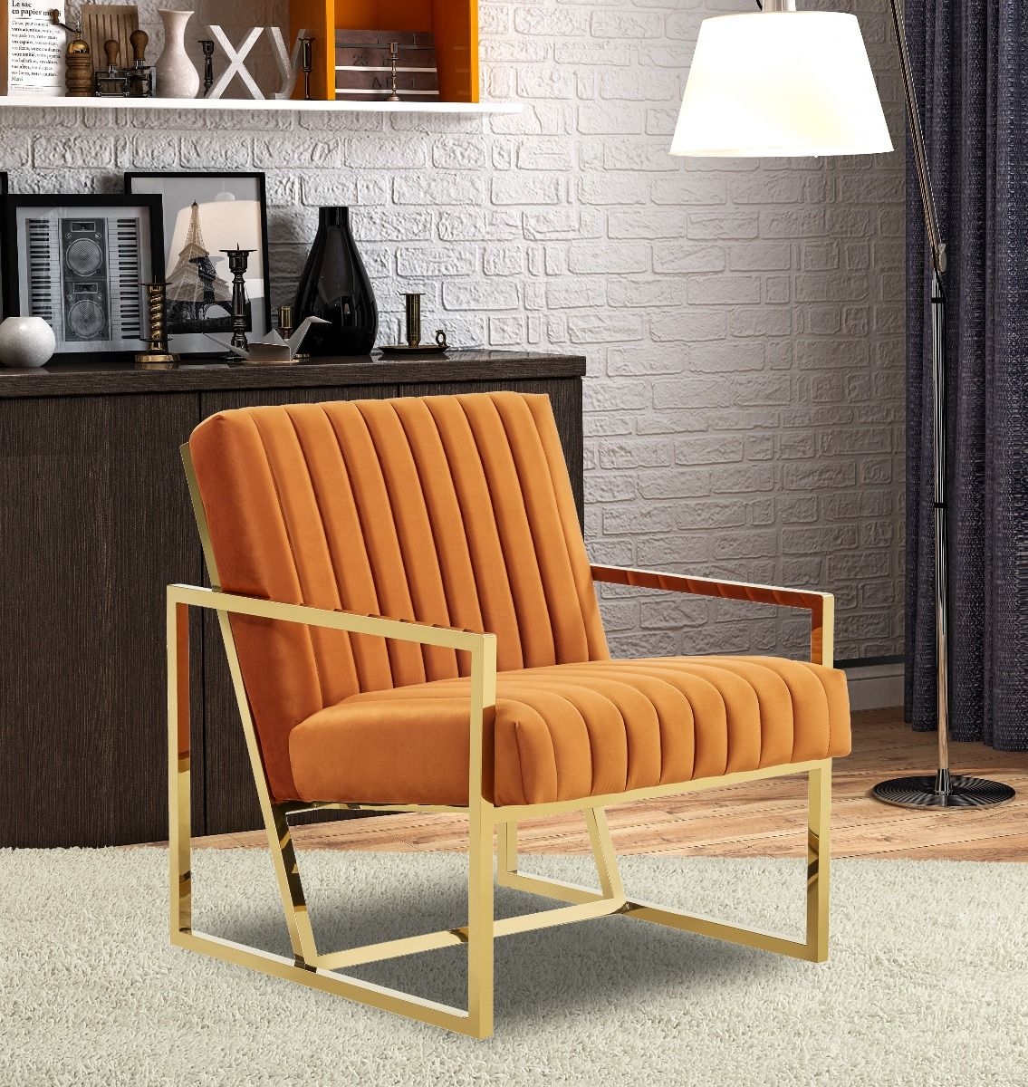 Montgomery Velvet Pinstripe Design Accent Armchair