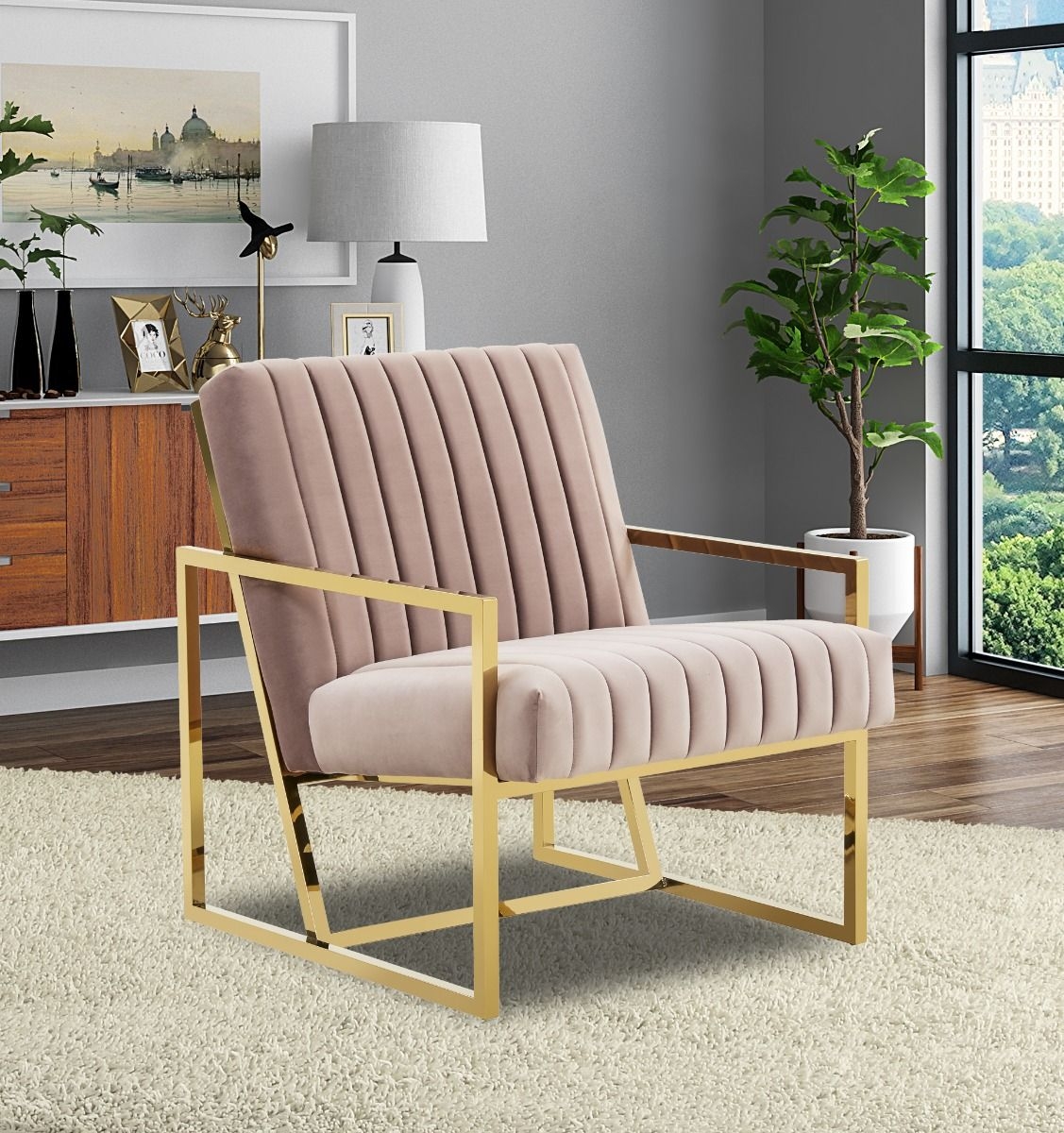 Montgomery Velvet Pinstripe Design Accent Armchair